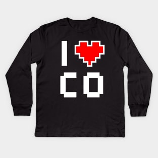 I Love CO - Pixel heart for Colorado gamer Kids Long Sleeve T-Shirt